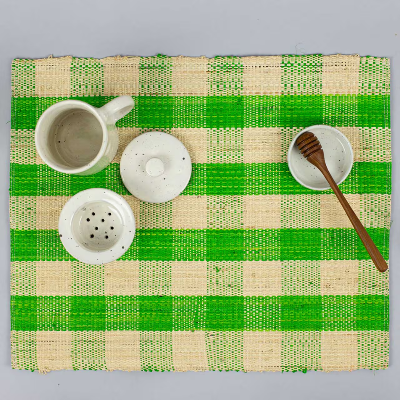 Afro Art Raffia Check Placemat Natural/Green