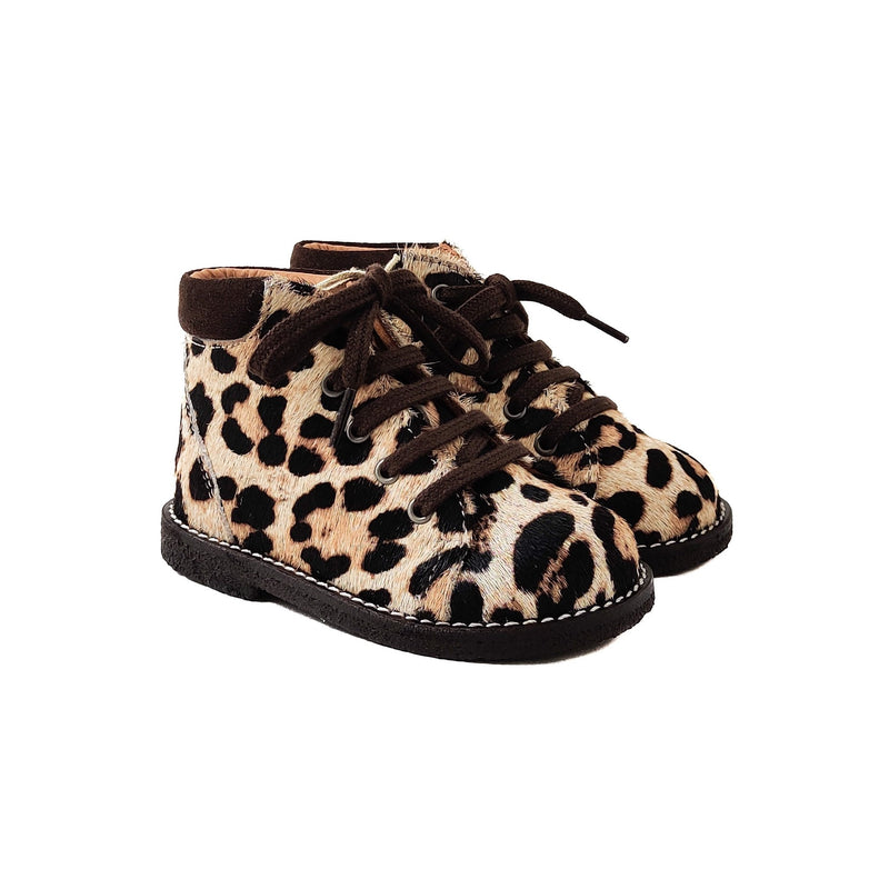 Angulus BABY Classic Lace - up shoe Beige Leo/Dark Brown - Studio Play