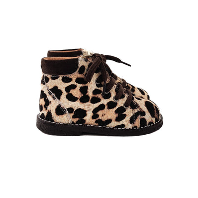 Angulus BABY Classic Lace - up shoe Beige Leo/Dark Brown - Studio Play