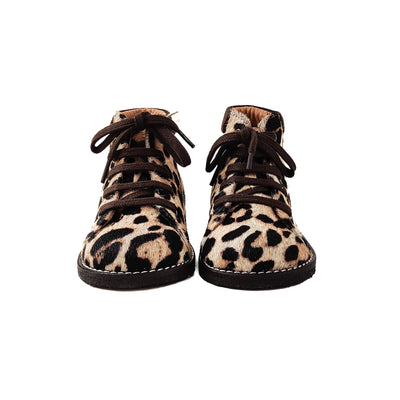 Angulus BABY Classic Lace - up shoe Beige Leo/Dark Brown - Studio Play