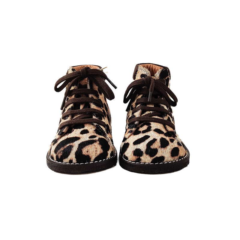 Angulus BABY Classic Lace - up shoe Beige Leo/Dark Brown - Studio Play