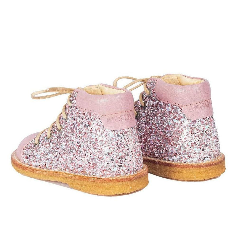 Angulus Beginner lace - up shoe with sparkling glitter Mauve/Mauve Glitter - Studio Play