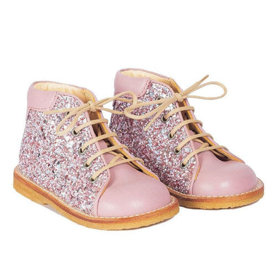 Angulus Beginner lace - up shoe with sparkling glitter Mauve/Mauve Glitter - Studio Play