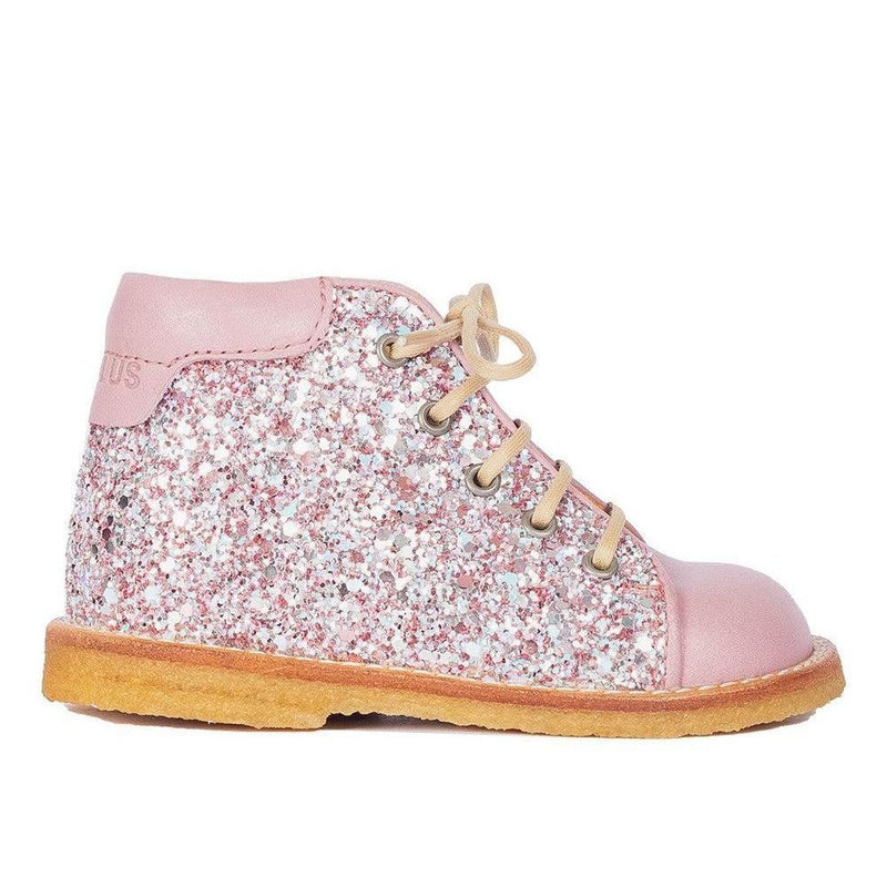 Angulus Beginner lace - up shoe with sparkling glitter Mauve/Mauve Glitter - Studio Play