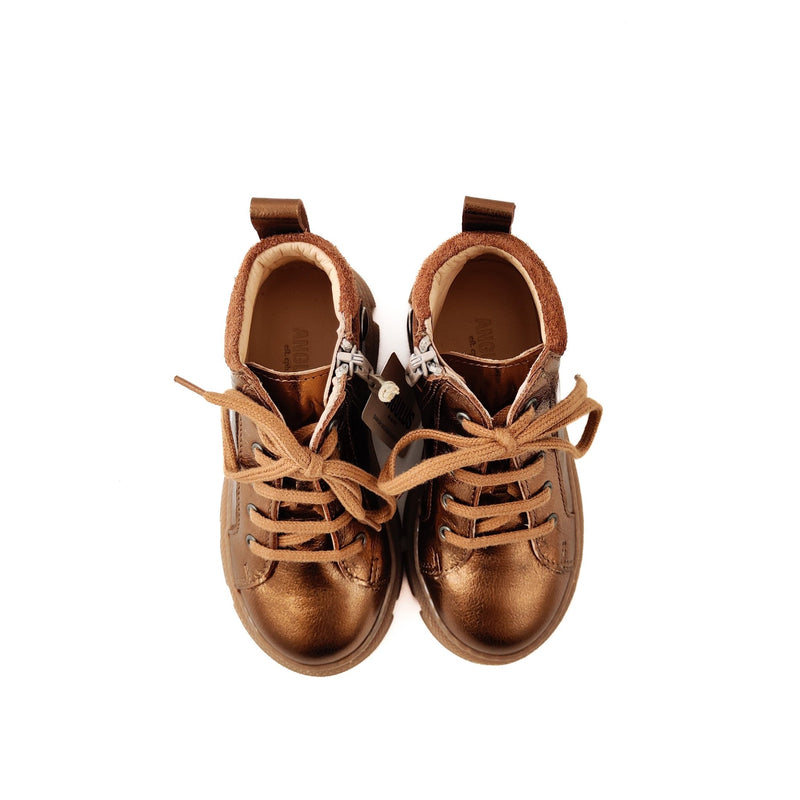 Angulus KIDS Mid Cut Sneaker With Laces And Zipper Bronze Shine/Cognac - Studio Play