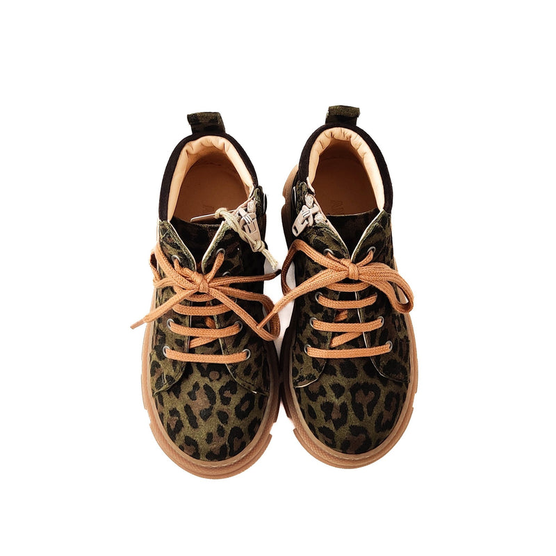 Angulus KIDS Mid Cut Sneaker With Laces And Zipper Green Leo/ Dark Brown - Studio Play