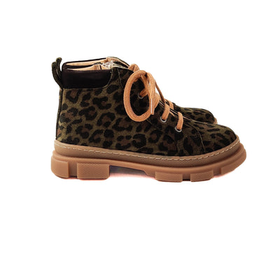 Angulus KIDS Mid Cut Sneaker With Laces And Zipper Green Leo/ Dark Brown - Studio Play