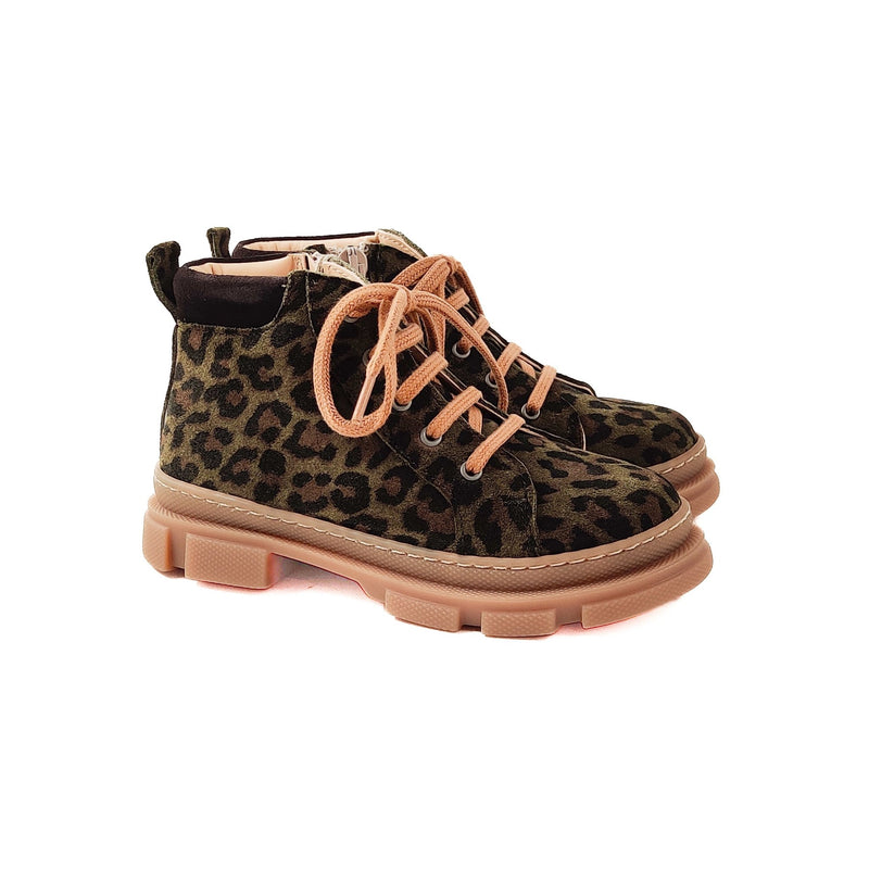 Angulus KIDS Mid Cut Sneaker With Laces And Zipper Green Leo/ Dark Brown - Studio Play