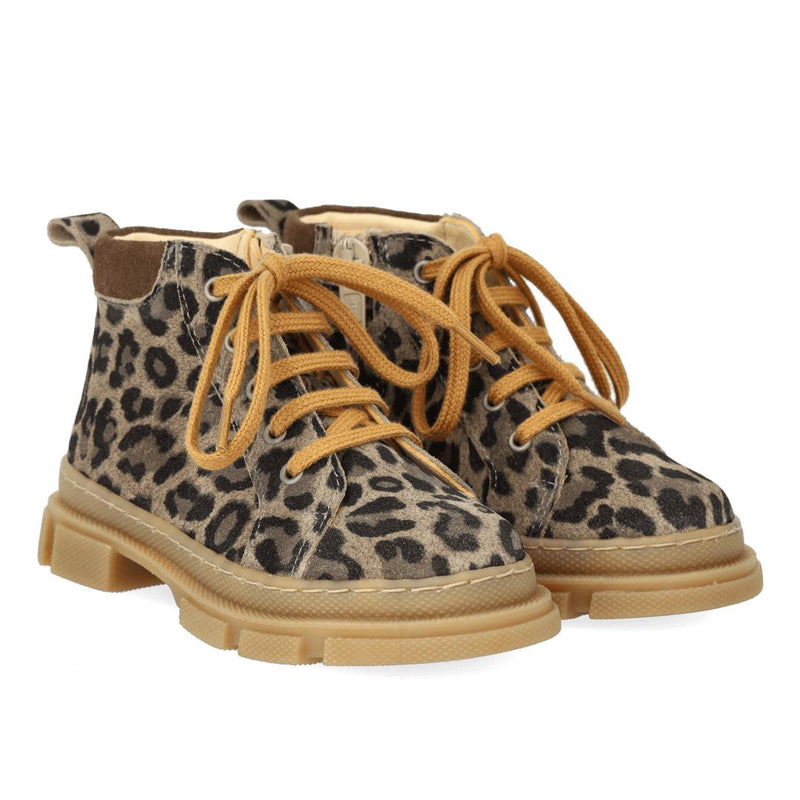 Angulus Mid Cut Sneaker With Laces And Zipper Beige Leo/ Taupe