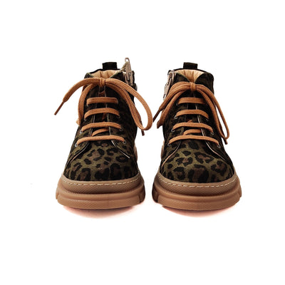 Angulus Mid Cut Sneaker With Laces And Zipper Green Leo/ Dark Brown