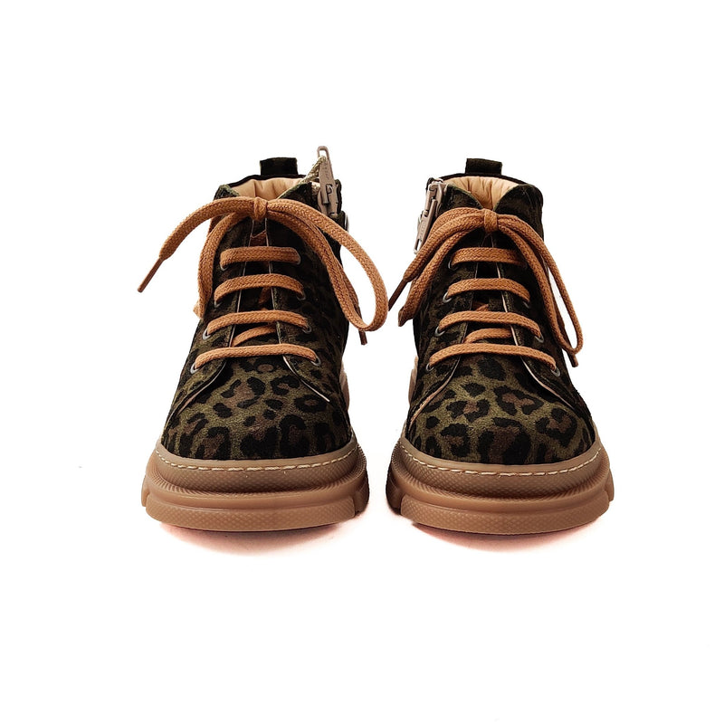 Angulus Mid Cut Sneaker With Laces And Zipper Green Leo/ Dark Brown