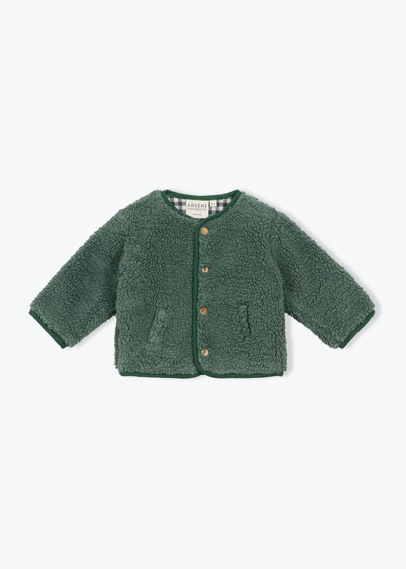 Arsène et les pipelettes Baby Gisberte Jacket Sherpa Vichy Green - Studio Play