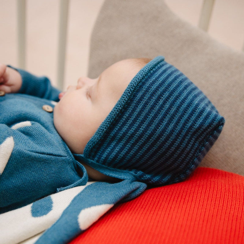 Bayiri Baby Bonnet Snail/Stripes Deep Blue/Whale Blue