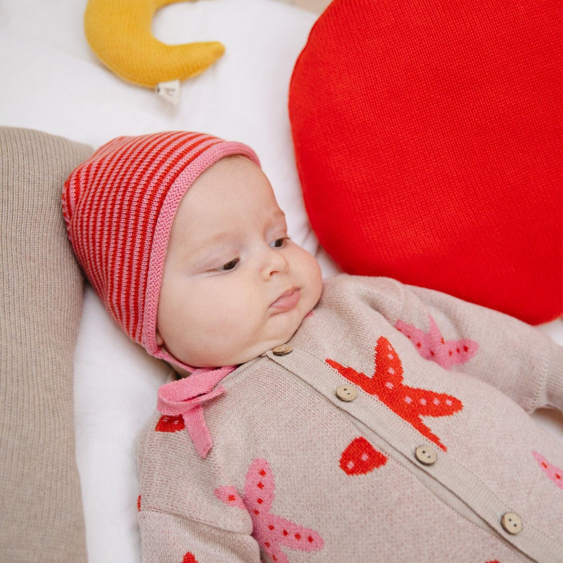Bayiri Baby Bonnet Snail/Stripes Starfish Pink/Tortoise Red