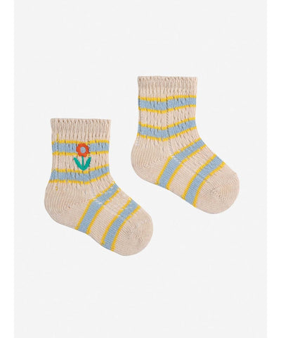 Bobo Choses Flower Stripes Short Socks White
