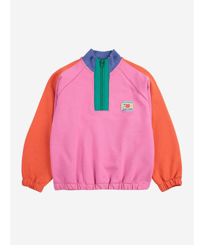 Bobo Choses Smiling Color Block 1/4 Zipped Sweatshirt Fuchsia