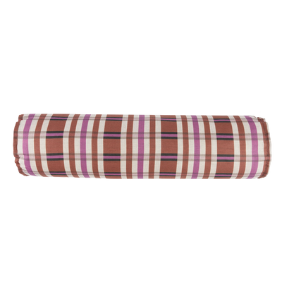 Nobodinoz Cylinder Cushion In French Linen Cliff Brown Tartan