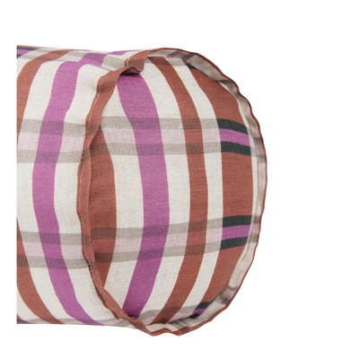 Nobodinoz Cylinder Cushion In French Linen Cliff Brown Tartan