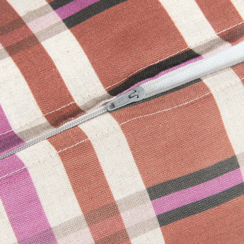 Nobodinoz Cylinder Cushion In French Linen Cliff Brown Tartan