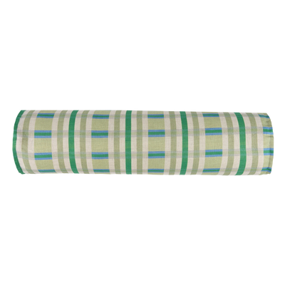Nobodinoz Cylinder Cushion In French Linen Cliff Green Tartan