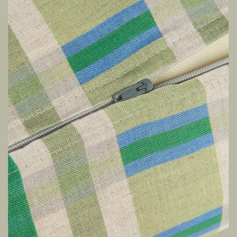 Nobodinoz Cylinder Cushion In French Linen Cliff Green Tartan