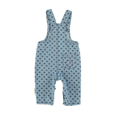 Piupiuchick Baby Dungarees Washed Blue Denim With Black Hearts