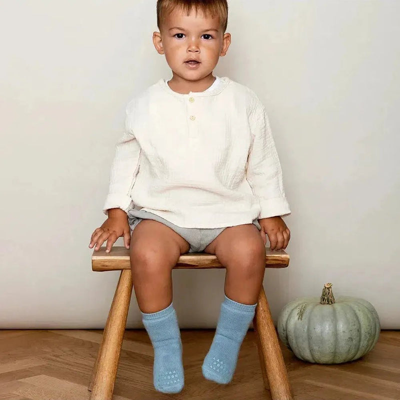GO Baby Go Non - slip Socks Organic Cotton Dark Dusty Blue - Studio Play