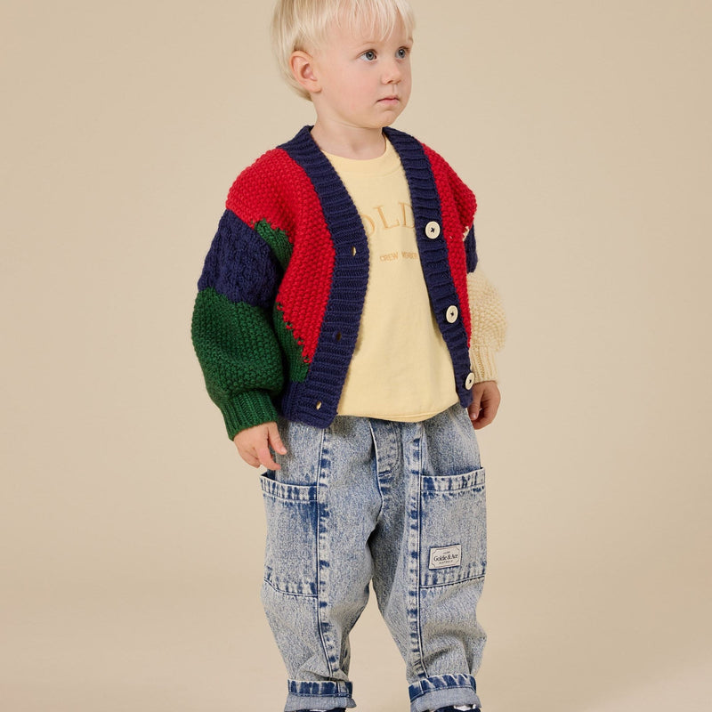 Goldie + Ace Colour Block Knit Cardigan Primary Multi