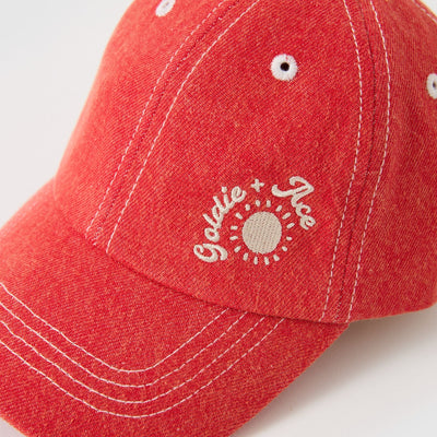 Goldie + Ace Tate Embroidered Denim Cap Apple Red