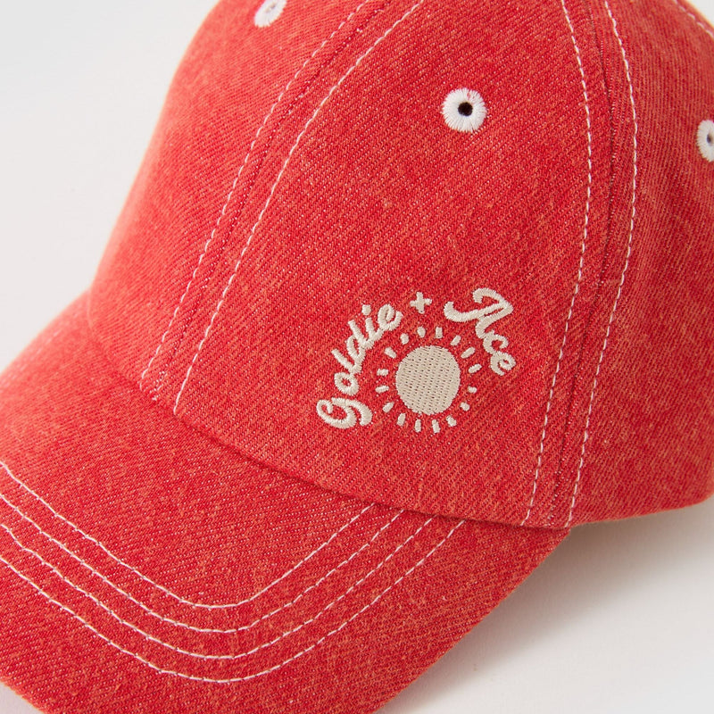 Goldie + Ace Tate Embroidered Denim Cap Apple Red
