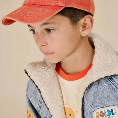 Goldie + Ace Tate Embroidered Denim Cap Apple Red