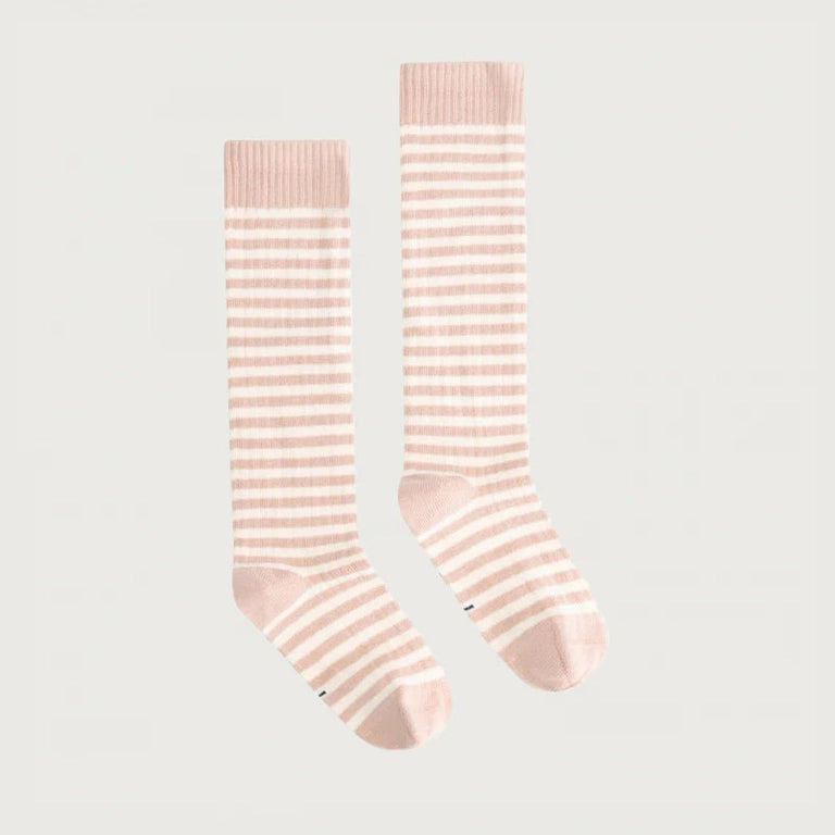 Gray Label Long Ribbed Socks GOTS Faded Pink/Cream