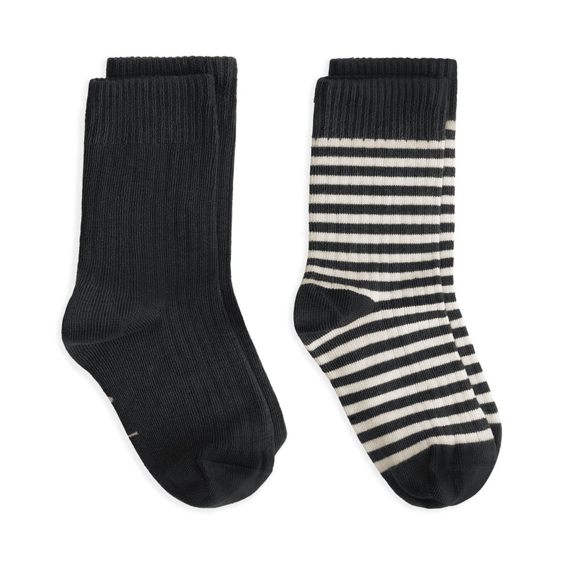 Gray Label Ribbed Socks 2-pack GOTS Pirate Black/Cream