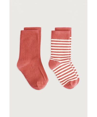 Gray Label Ribbed Socks 2-Pack Poppy Red/Cream