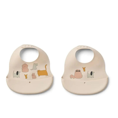 Liewood Ember Printed Bib 2 - Pack Cats And Dogs/Sandy - Studio Play