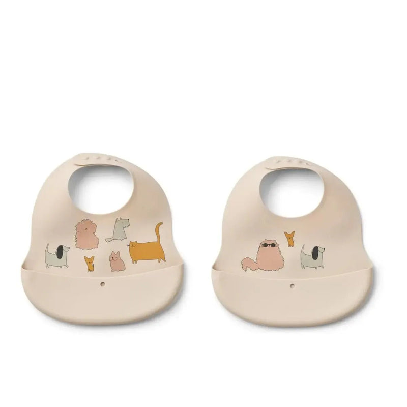 Liewood Ember Printed Bib 2-Pack Cats And Dogs/Sandy