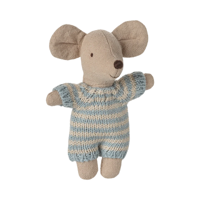 Maileg Baby Mouse In Carry Cot Blue