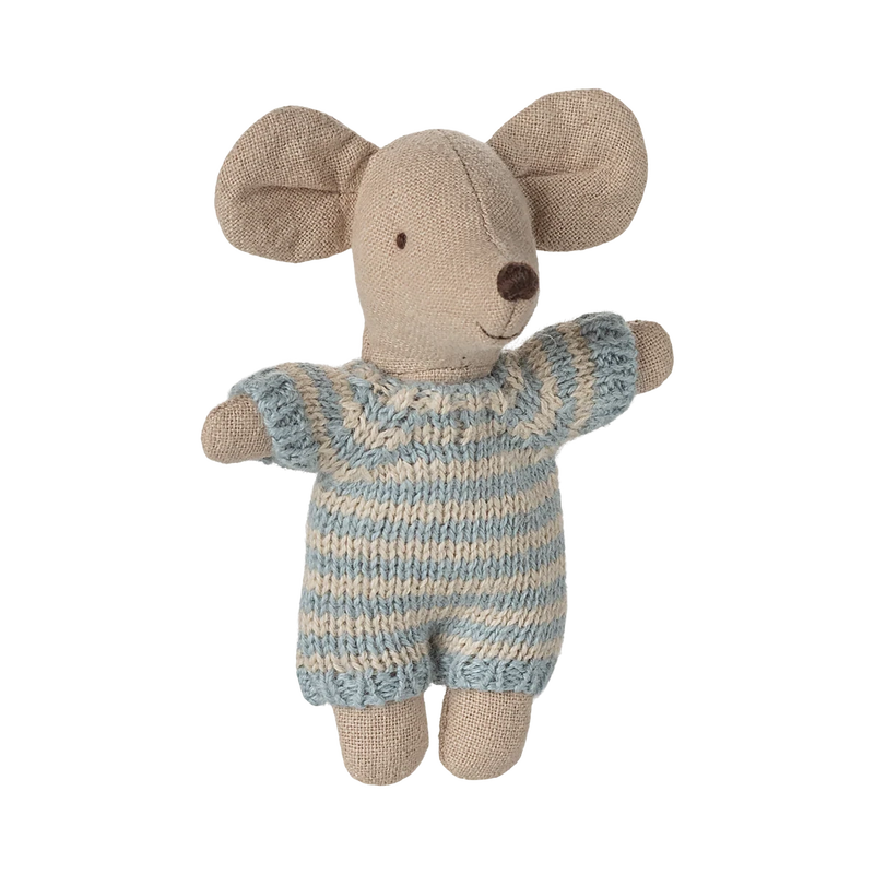 Maileg Baby Mouse In Carry Cot Blue
