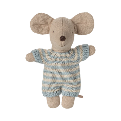 Maileg Baby Mouse In Carry Cot Blue