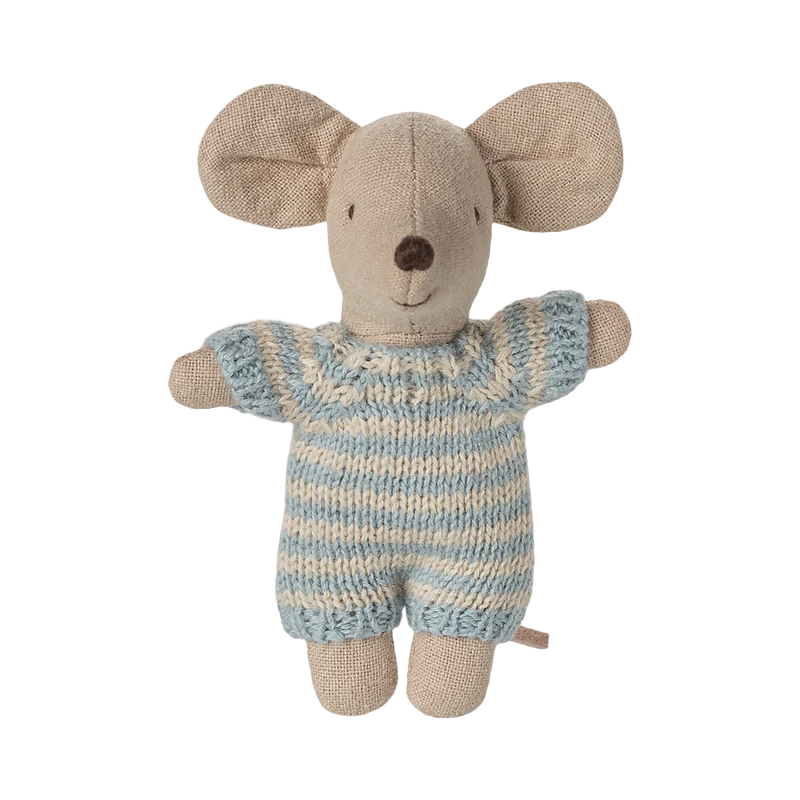 Maileg Baby Mouse In Carry Cot Blue