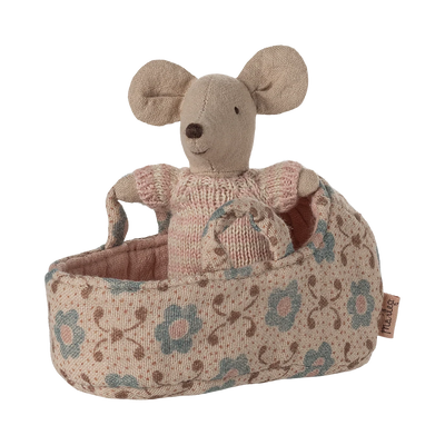 Maileg Baby Mouse In Carry Cot Rose