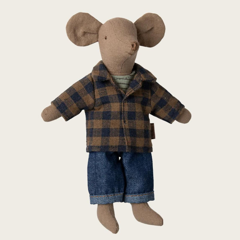 Maileg Brown Checked Shirt And Pants Dad Mouse - Studio Play