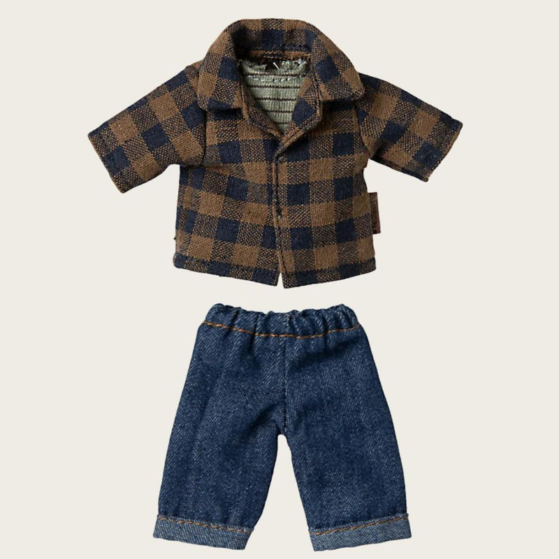 Maileg Brown Checked Shirt And Pants Dad Mouse - Studio Play