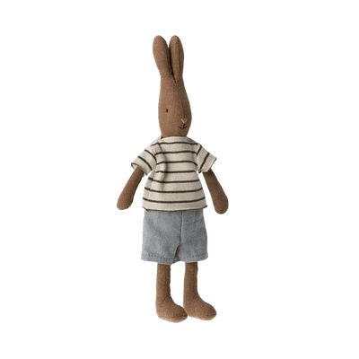 Maileg Rabbit Size 1 Chocolate Brown Striped T-shirt And Shorts - Studio Play