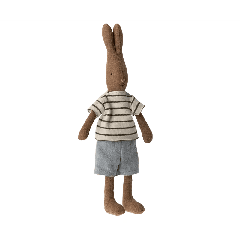 Maileg Rabbit Size 1 Chocolate Brown Striped T-shirt And Shorts - Studio Play