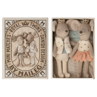 Maileg Royal Twins Mice, Little Sister And Little Brother In Matchbox II - Studio Play