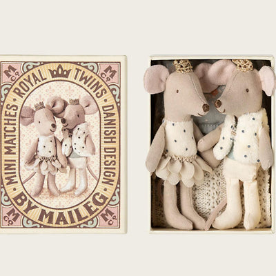 Maileg Royal Twins Mice, Little Sister And Little Brother In Matchbox III - Studio Play