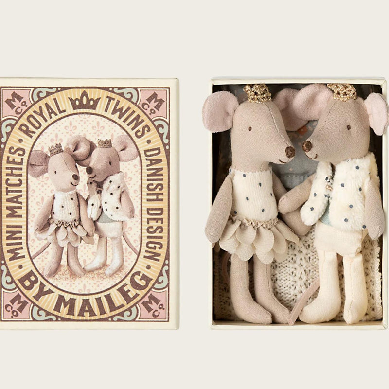 Maileg Royal Twins Mice, Little Sister And Little Brother In Matchbox III - Studio Play
