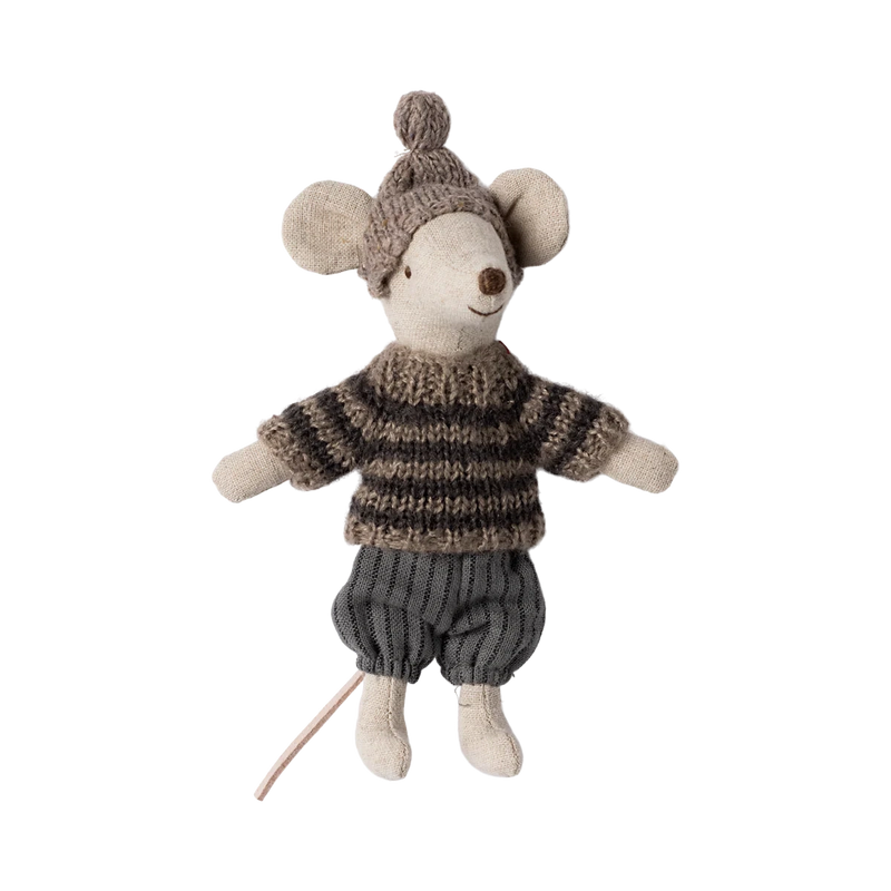 Maileg Winter Mouse With Ski Set, Big Brother Grey