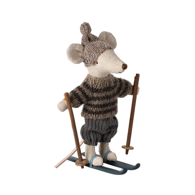 Maileg Winter Mouse With Ski Set, Big Brother Grey